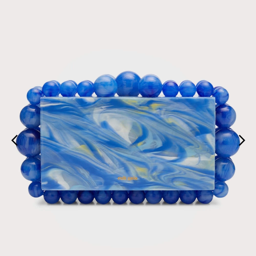 NIB Cult Gaia EOS Acrylic BEADED MARBLE BOX Clutch Bag in GLACIER-$328